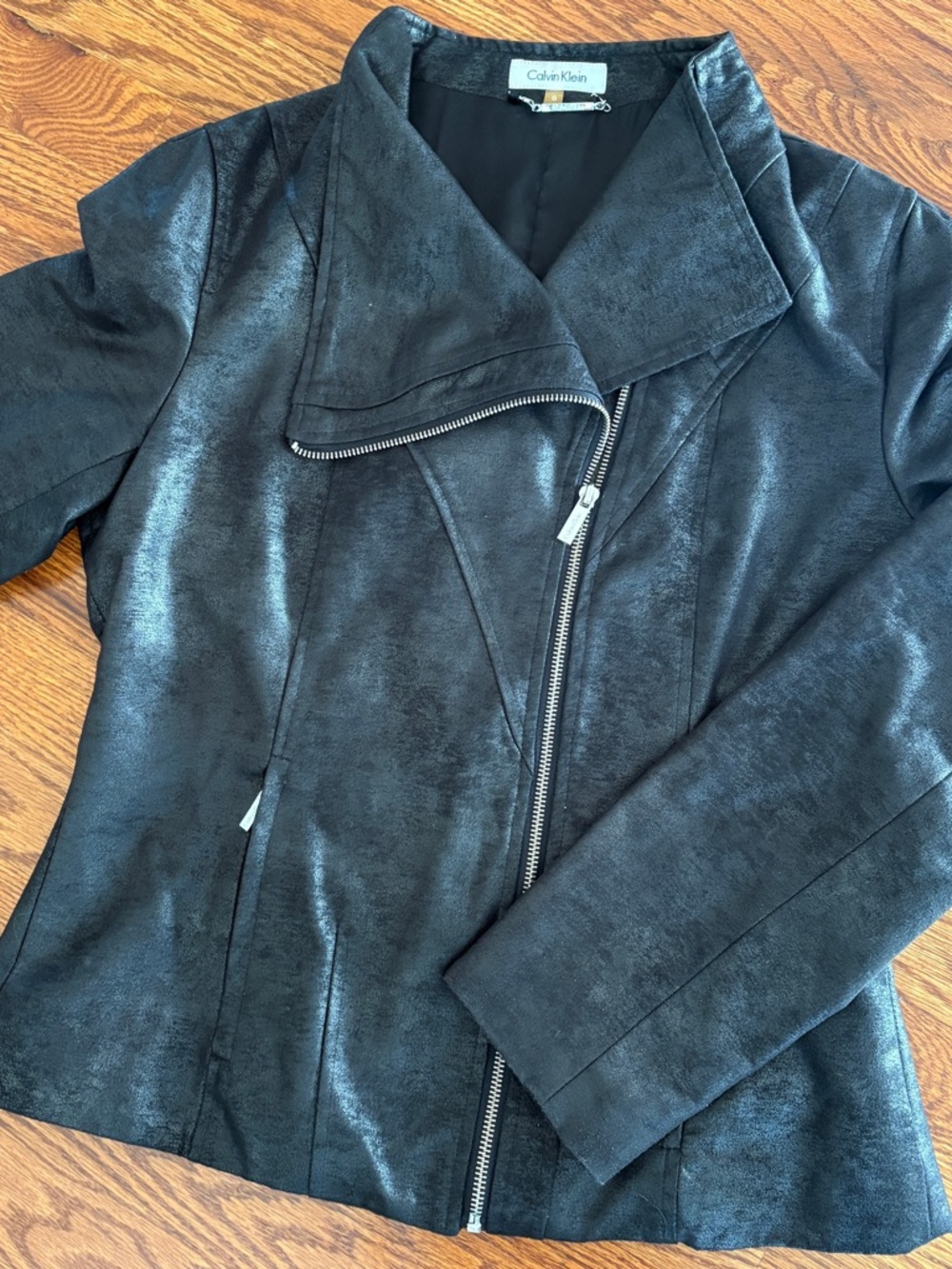Calvin Klein Stunning Jacquard Black Asymmetrical Zip Jacket